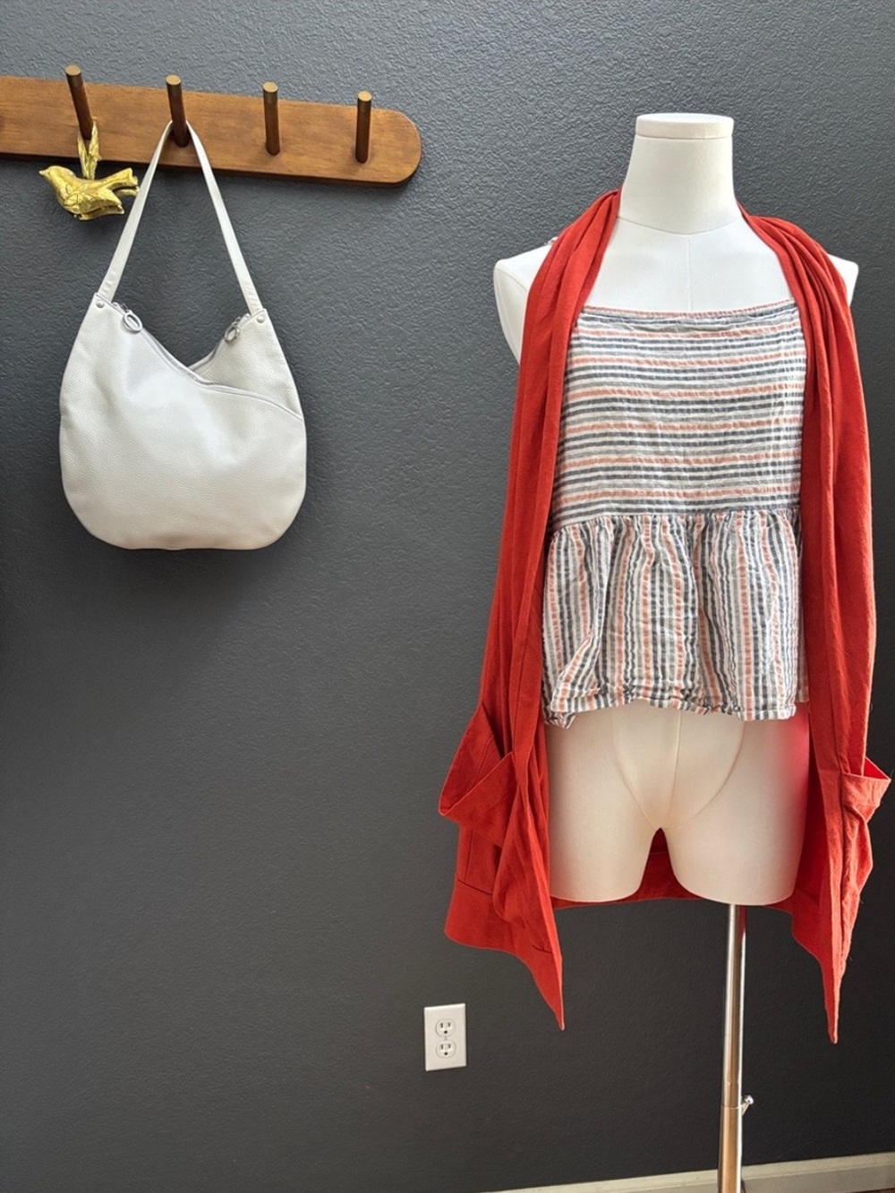 a.n.a. Striped Spaghetti-Strap Peplum Crop /Tank/Halter, (top only)